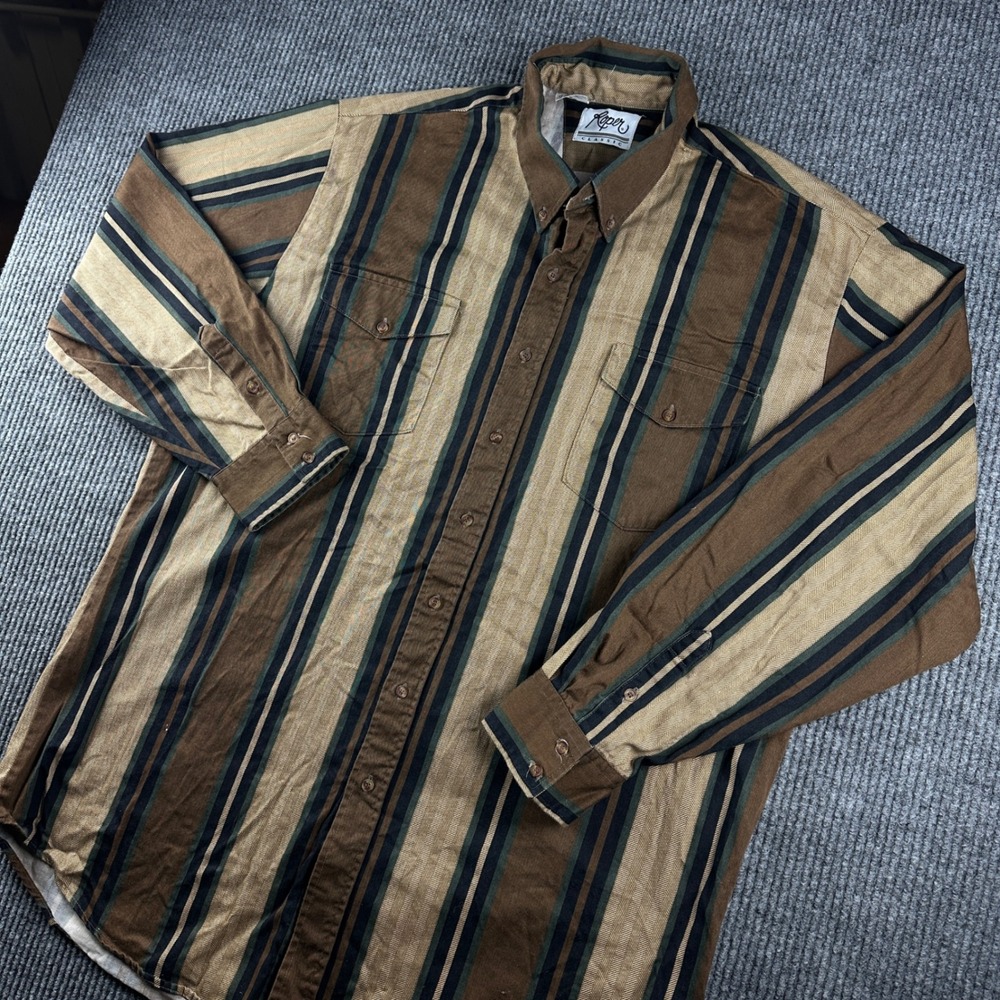 Vintage Roper Classic Western Shirt Mens 3XT Brown Striped Cotton Tall Made USA